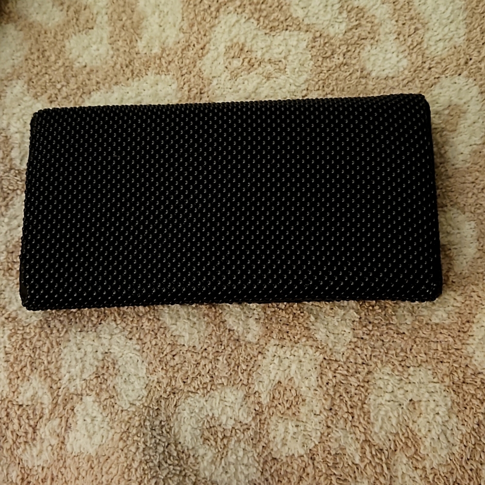 WHITING DAVIS BLACK SOLID BEADED VTG WALLET